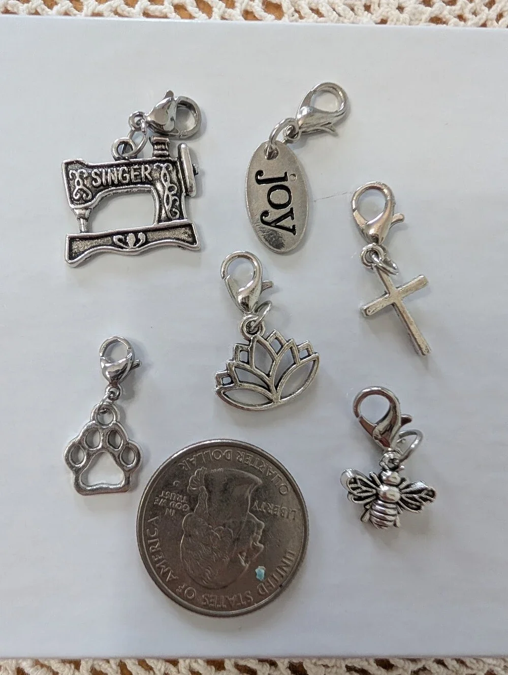 Charm Set- Singer Sewing Machine, Cross, Bee, Flower, Paw, Joy - Picture 2 of 2